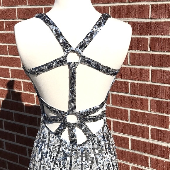 Precious Formals Silver Sequined Formal Gown - Picture 6 of 13